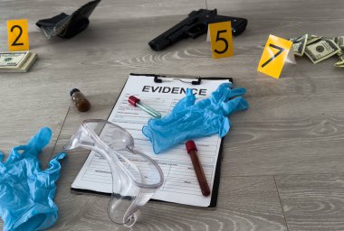 Olay yeri inceleme, olay yerinden kanıt toplamak. Yüksek kalite fotoğraf