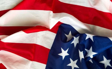 Amerikan bayrağı resmi olan çuval bezi dokusu. - Evet. Yüksek kalite fotoğraf
