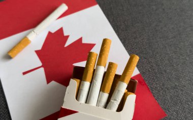 Sigara içilmiyor. Kanada bayrağı sigara içmenin yol açtığı zararın bir sembolü olarak kırık bir sigarayı tasvir eder. Yüksek kalite fotoğraf