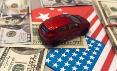 Araba seçimini sen yap. Amerikan bayrağının otomobili. Yüksek kalite fotoğraf