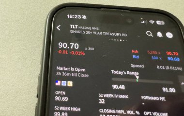 Cep telefonu ekran şirketindeki Tesla logosu hisse senedi borsasında yükseliş veya düşüş - Kyiv, Ukrayna - 20 Mart 2025 Yüksek kalite fotoğraf