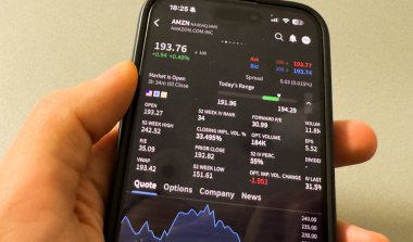 Kyiv, Ukrayna - 20 Mart 2025: Microsoft MSFT borsası. Finansal grafikler, yatırım, dijital bankacılık konsepti fotoğrafı. Elinde borsa uygulaması olan akıllı bir telefon. Yüksek kalite fotoğraf