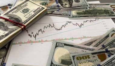 Borsa endeks çizelgesi olan Amerikan doları. Dolar artışı konsepti. Amerika Birleşik Devletleri 'nin ekonomik düzelmesi. ABD ekonomik ve finansal düzelme. Yüksek kalite fotoğraf