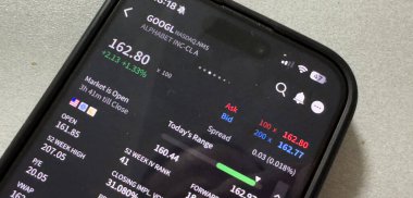 Kyiv, Ukrayna - 20 Mart 2025: Microsoft MSFT borsası. Finansal grafikler, yatırım, dijital bankacılık konsepti fotoğrafı. Elinde borsa uygulaması olan akıllı bir telefon. Yüksek kalite fotoğraf