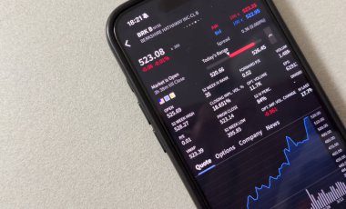 Kyiv, Ukrayna - 20 Mart 2025: Microsoft MSFT borsası. Finansal grafikler, yatırım, dijital bankacılık konsepti fotoğrafı. Elinde borsa uygulaması olan akıllı bir telefon. Yüksek kalite fotoğraf