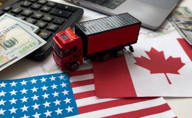 ABD ve Kanada bayrakları, dolar, çizelgeler. Yüksek kalite fotoğraf