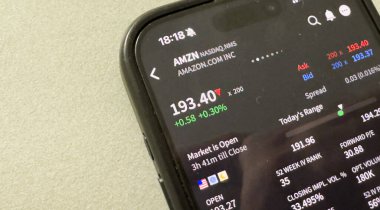 Kyiv, Ukrayna - 20 Mart 2025: Microsoft MSFT borsası. Finansal grafikler, yatırım, dijital bankacılık konsepti fotoğrafı. Elinde borsa uygulaması olan akıllı bir telefon. Yüksek kalite fotoğraf