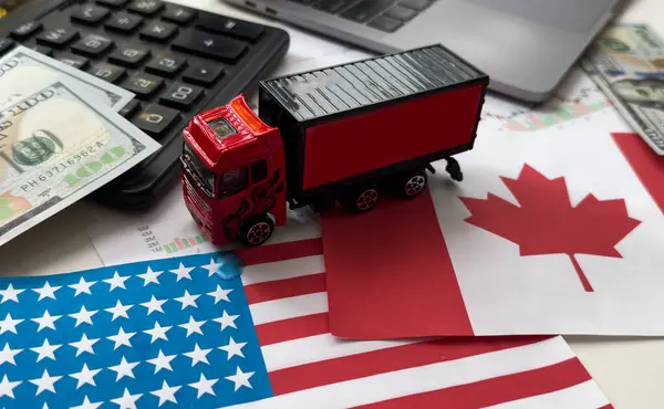 ABD ve Kanada bayrakları, dolar, çizelgeler. Yüksek kalite fotoğraf