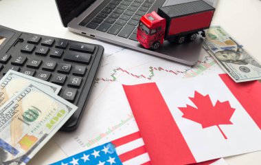 ABD ve Kanada bayrakları, dolar, çizelgeler. Yüksek kalite fotoğraf