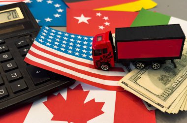 Amerikan Bayrağı 'nın tarifesi. Amerikan hükümetinin yerli sanayiyi korumak için gümrük bariyeri politikası. Yüksek kalite fotoğraf