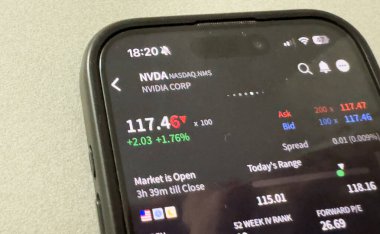 Kyiv, Ukrayna - 20 Mart 2025: Microsoft MSFT borsası. Finansal grafikler, yatırım, dijital bankacılık konsepti fotoğrafı. Elinde borsa uygulaması olan akıllı bir telefon. Yüksek kalite fotoğraf