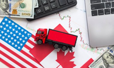 ABD ve Kanada bayrakları, dolar, çizelgeler. Yüksek kalite fotoğraf