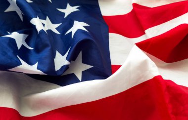 Amerikan bayrağı resmi olan çuval bezi dokusu. - Evet. Yüksek kalite fotoğraf