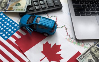 ABD ve Kanada bayrakları, dolar, çizelgeler. Yüksek kalite fotoğraf