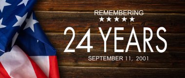 Vatanseverlik Günü afişi. Amerika Birleşik Devletleri için 11 Eylül Anma Günü. Terörist saldırıların kurbanları için anma günü. Vatanseverlik Günü fotoğraf kolajı. Yüksek kalite fotoğraf