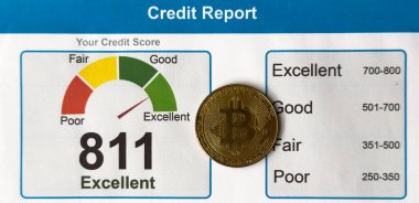 Bitcoin ile kredi puanı raporu. Yüksek kalite fotoğraf