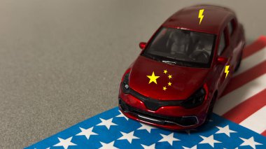 Elektrikli araba Amerika ve Çin 'de üretildi. Çin 'de üretilen EV arabaları için görev. Yüksek kalite fotoğraf