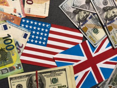 Amerika ve Büyük Britanya bayrağı. Sembol işbirliği ve ortaklık. Siyasi ilişkiler kavramı. Yüksek kalite fotoğraf