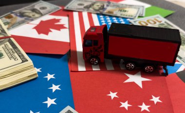 Birleşik Devletler ve Avrupa Birliği bayrakları, dolar. Yüksek kalite fotoğraf