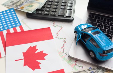 ABD ve Kanada bayrakları, dolar, çizelgeler. Yüksek kalite fotoğraf