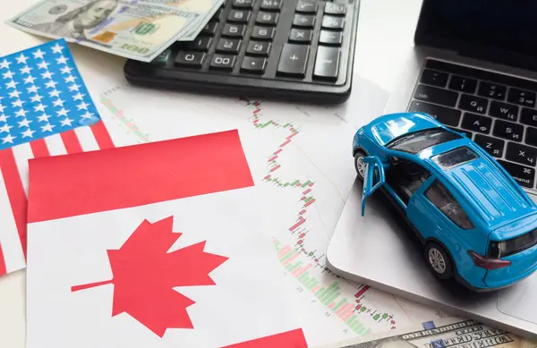 ABD ve Kanada bayrakları, dolar, çizelgeler. Yüksek kalite fotoğraf