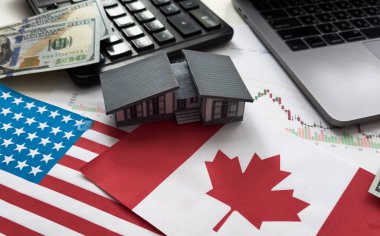 ABD ve Kanada bayrakları, dolar, çizelgeler. Yüksek kalite fotoğraf