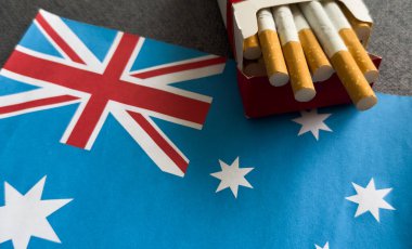 Sigara içilmiyor. Avustralya bayrağı, sigara içmenin yol açtığı zararın bir sembolü. Yüksek kalite fotoğraf