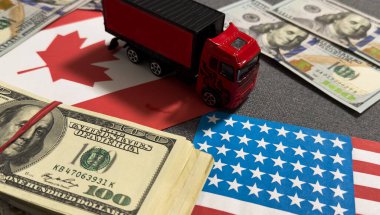 Birleşik Devletler ve Avrupa Birliği bayrakları, dolar. Yüksek kalite fotoğraf