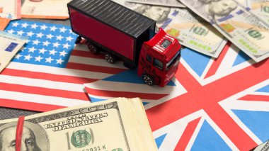 Birleşik Devletler ve Avrupa Birliği bayrakları, dolar. Yüksek kalite fotoğraf