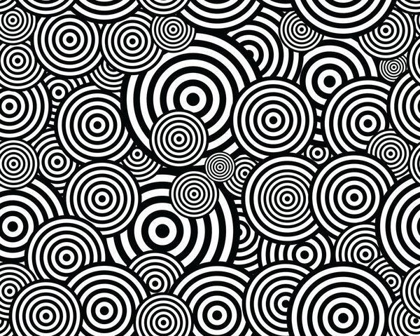 Overlapping concentric circles in a repeating black and white wave pattern, seamless pattern