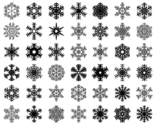 Set Van Verschillende Zwarte Sneeuwvlokken Een Witte Achtergrond Stockillustratie