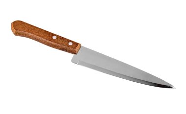 Çelik mutfak bıçağı, beyaz arka planda izole edilmiş.