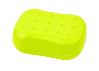 Plastik sabun kutusu, beyaz arkaplanda izole.
