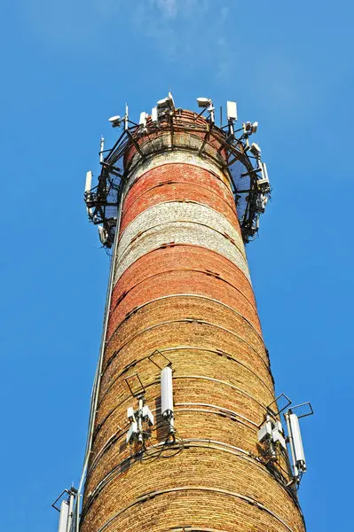 stock image Old red chimney of boiler house from red brick