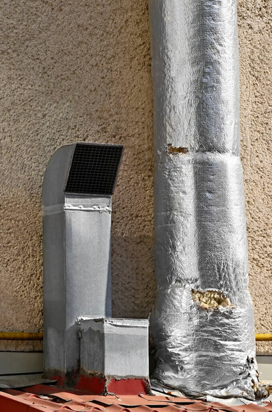 Commercial air ventilation system funnel on wall