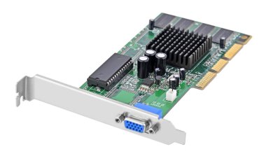 Bilgisayar için PC video kartı, beyaz arkaplanda izole edilmiş