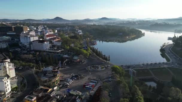 Top View Dalat Center Vietnam Lake Morning — Video