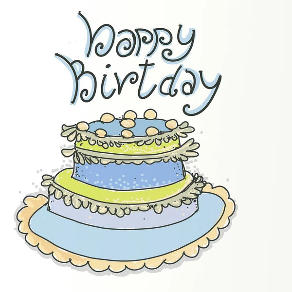 ケーキとお誕生日おめでとうパーティーのためのユーモラスな男の子のためのマスコットデザイン — ストック写真