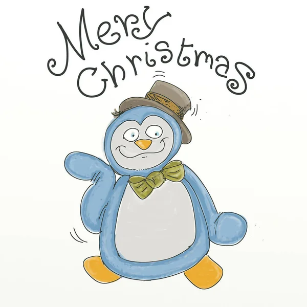 Buon Natale Con Pinguino Mascotte Disegni Ragazzi Umoristici Feste — Foto Stock