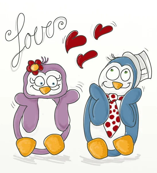 Maskotka Pingwiny Zamiarach Miłości Dla Humorystycznych Chłopców Imprezy — Zdjęcie stockowe
