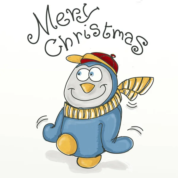 Buon Natale Con Mascotte Pinguino Pinguino Piccolo Disegni Ragazzi Umoristici — Foto Stock
