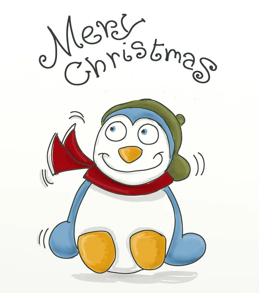 Veselé Vánoce Tučňákem Maskot Malý Tučňák Návrhy Pro Humorné Kluky — Stock fotografie