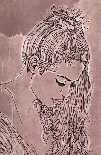Elegante Frau Mit Langen Haaren Mit Einem Tiefen Antiken Hintergrund — Stockfoto