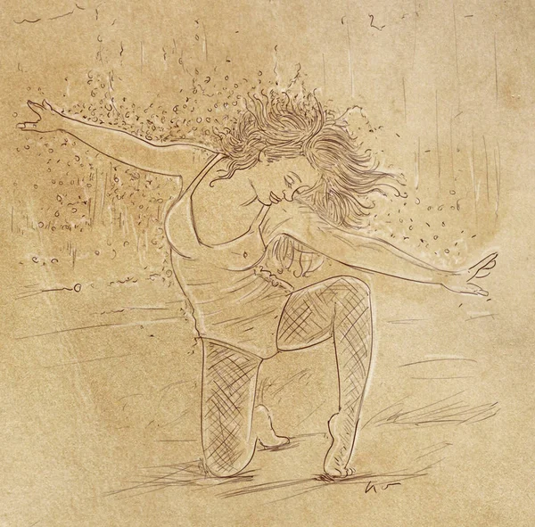 深い古代の背景を持つエレガントな女性 芸術ライン ヴィンテージ 砂の体操選手で — ストック写真