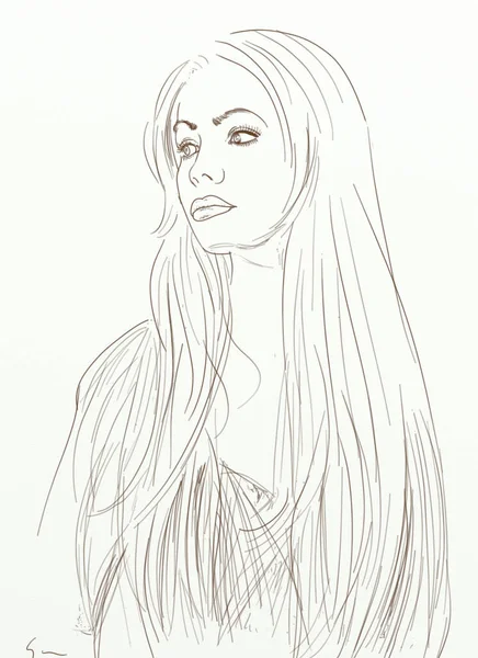 woman with very long hair designed for fashion and hairdressers hand drawn vintage style