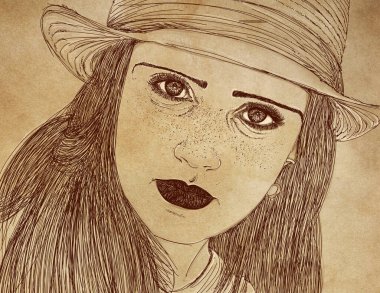 Son derece güzel şapkalı kadın.