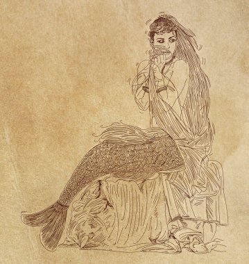 Denizkızı kadın denizkızı, perdeli.