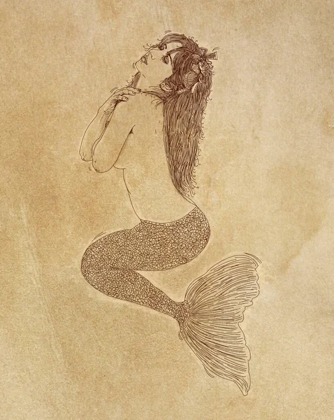 Sirena Sirena Mujer Sirena Con Cortina —  Fotos de Stock