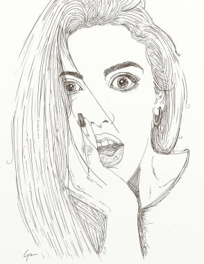 Şaşırmış güzel bir kadının portreleri.