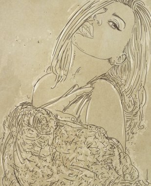 Kozmetik için tasarlanmış çok şehvetli kürklü bir kadının portresi.